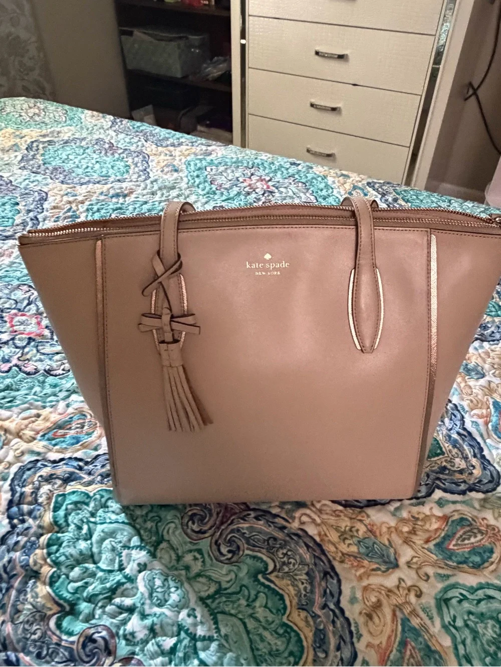 Kate Spade Women's Taupe Tote Bag with Tassel